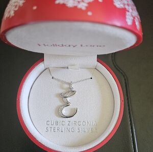 Cubic Zirconia Sterling Silver Initial E Necklace